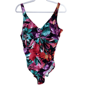 EUC Vanishing Act by Magic‎ Brands Sz 16 Floral One Piece Swimsuit Tropical Pink